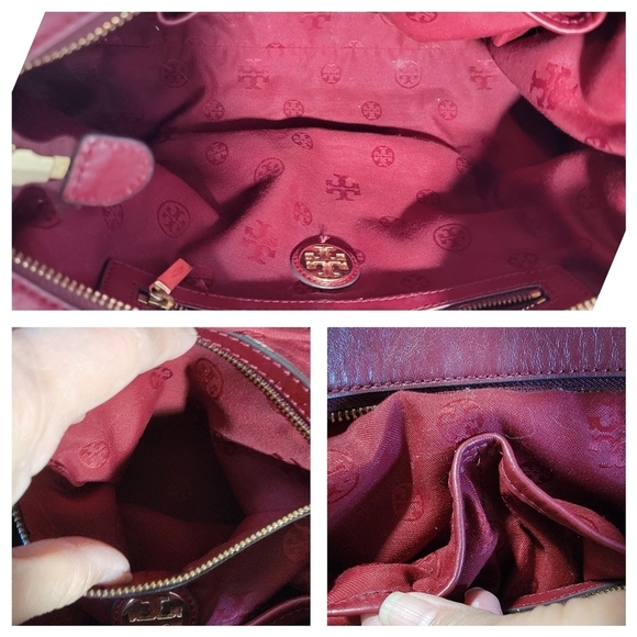 TORY BURCH Women Red Leather Slink Tote Bag Double Handle Sz Large Office Travel - Picture 10 of 12